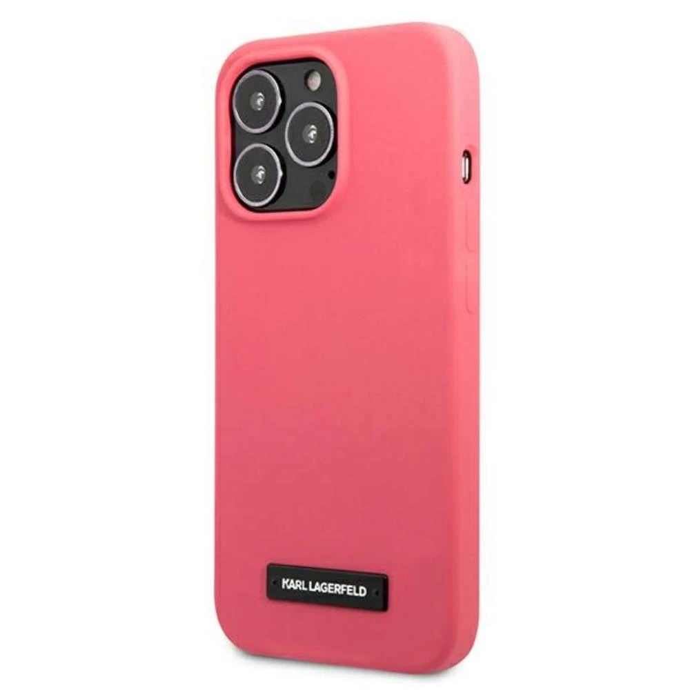 Karl Lagerfeld KLHCP13LSLMP1PI Apple iPhone 13 Pro / 13 6,1″ kietas dėklas fuchsia Silicone Plaque