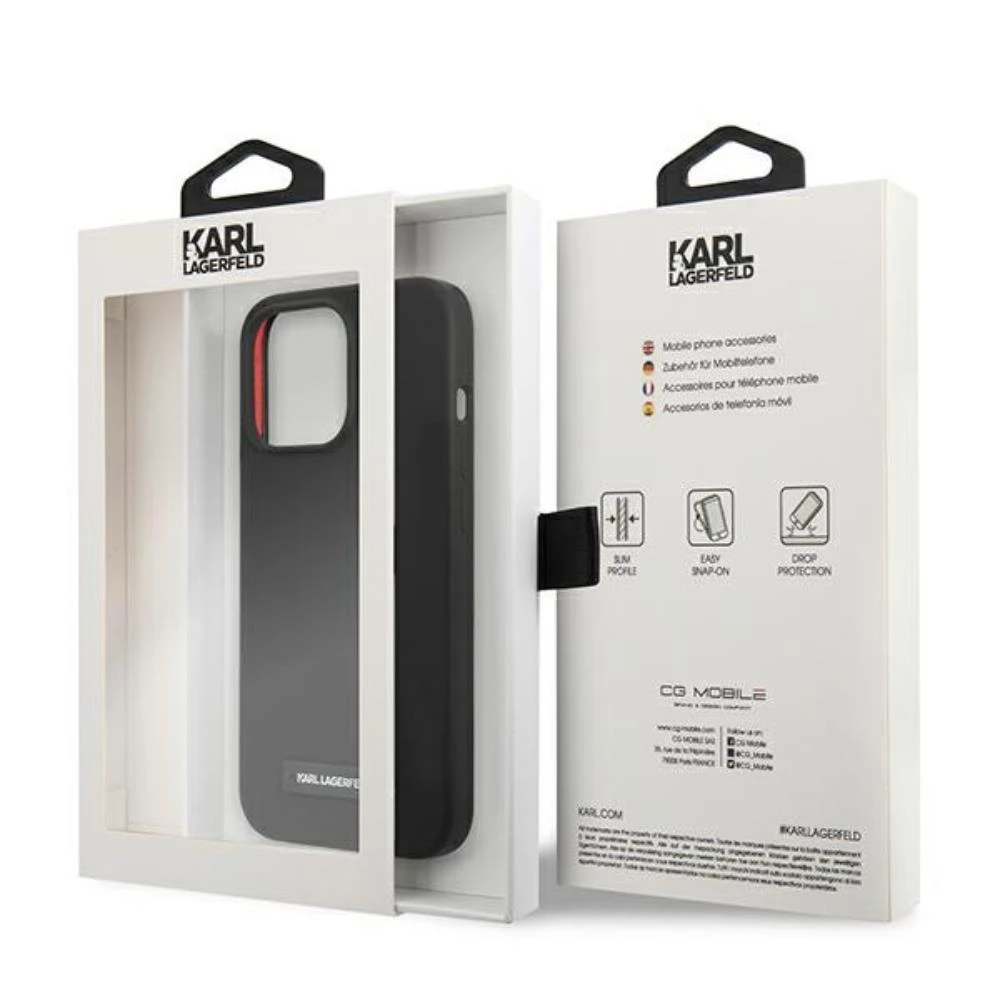 Dėklas Karl Lagerfeld Hardcase Plokštė KLHCP13XSLMP1K Galinis dangtelis, Apple, iPhone 13 Pro Max, Silikoninis, Juodas, 6,7 "