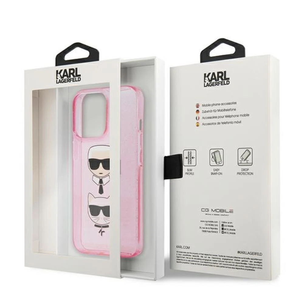 Karl Lagerfeld Case iPhone 13 / 13 Pro 6.1 KLHCP13LKCTUGLP kietas dėklas, rožinis blizgus Karl's – Choupette