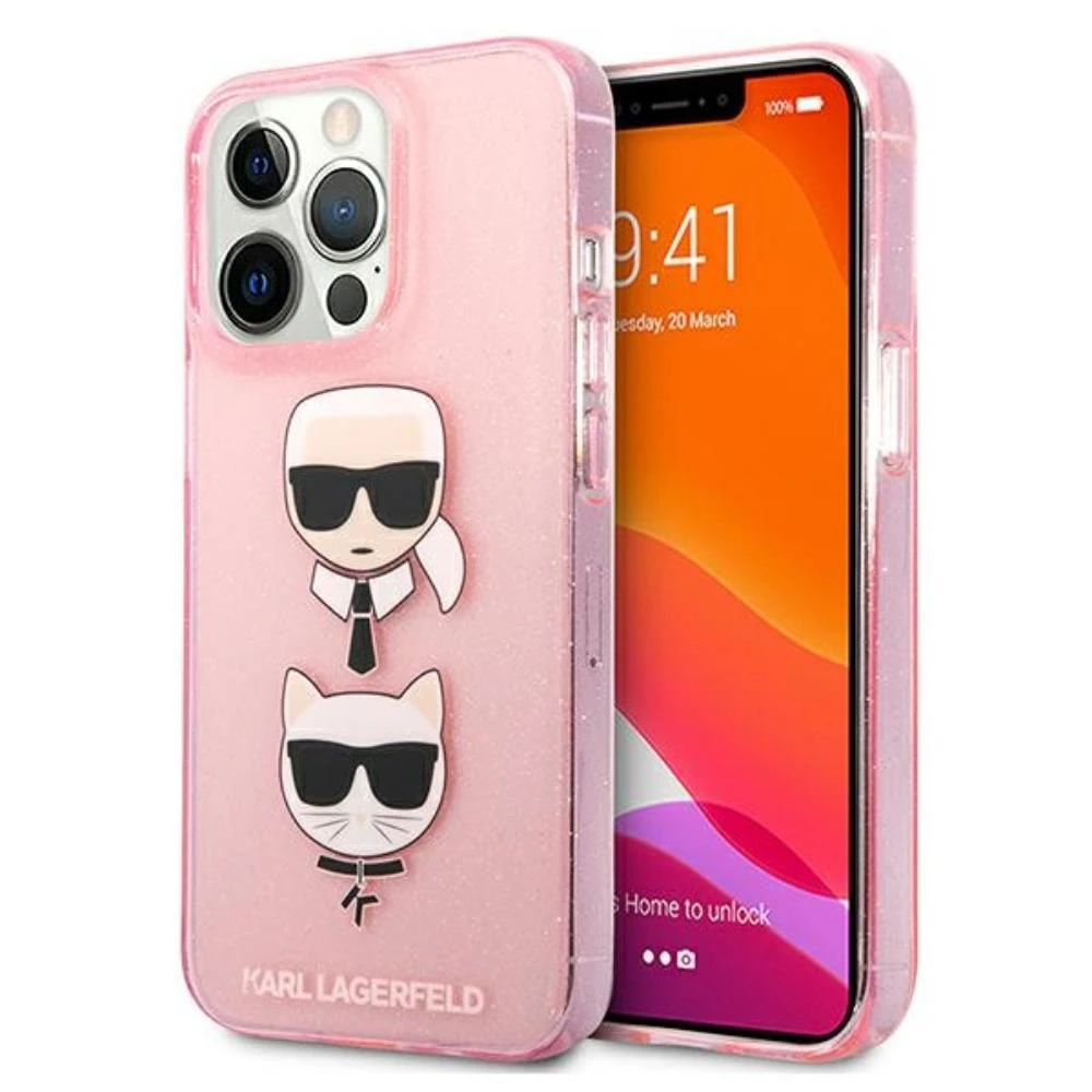 Karl Lagerfeld Case iPhone 13 / 13 Pro 6.1 KLHCP13LKCTUGLP kietas dėklas, rožinis blizgus Karl's – Choupette