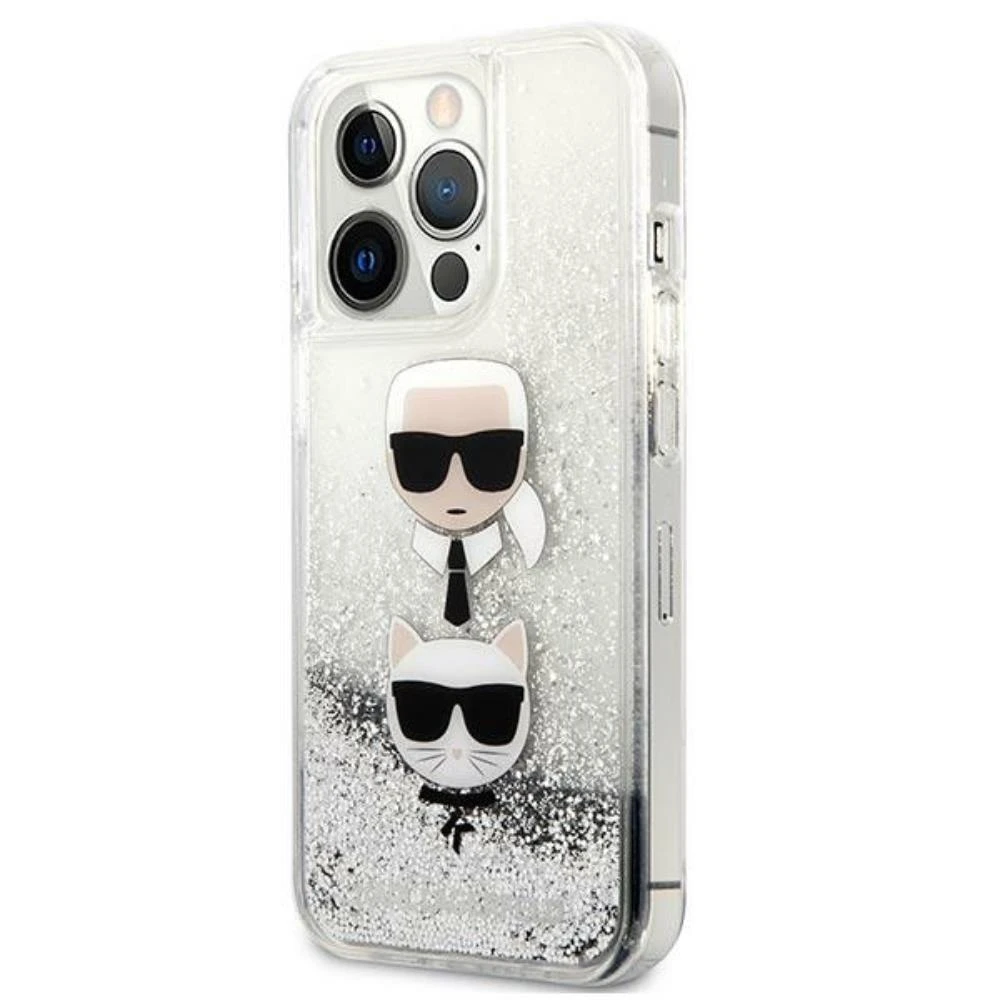 Karl Lagerfeld KLHCP13XKICGLS Apple iPhone 13 Pro Max 6,7″ sidabrinis kietas dėklas Liquid Glitter Karl&Chou