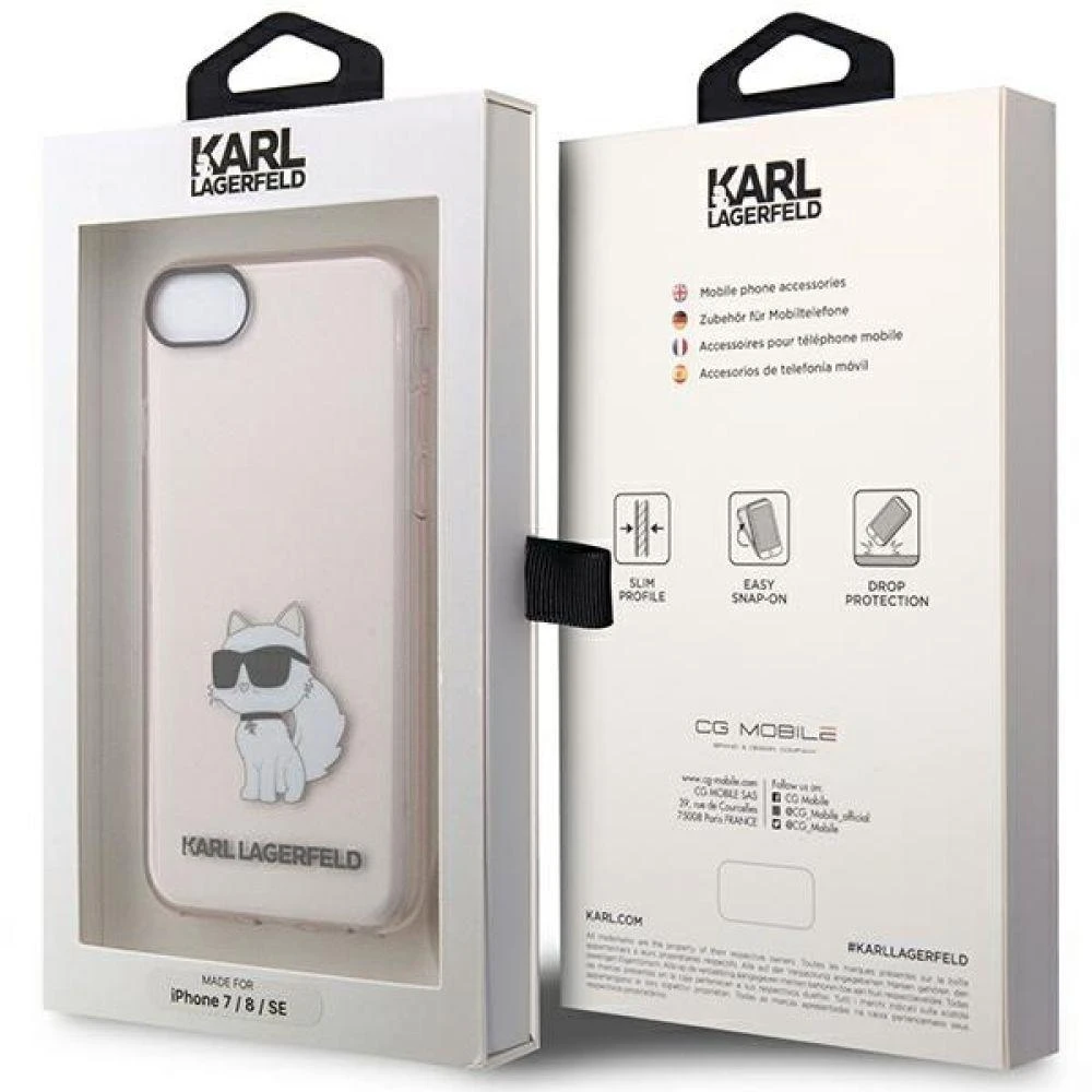 Karl Lagerfeld KLHCI8HNCHTCP Apple iPhone 7/8/SE 2020 / SE 2022 rožinės spalvos kietas dėklas Ikonik Choupette