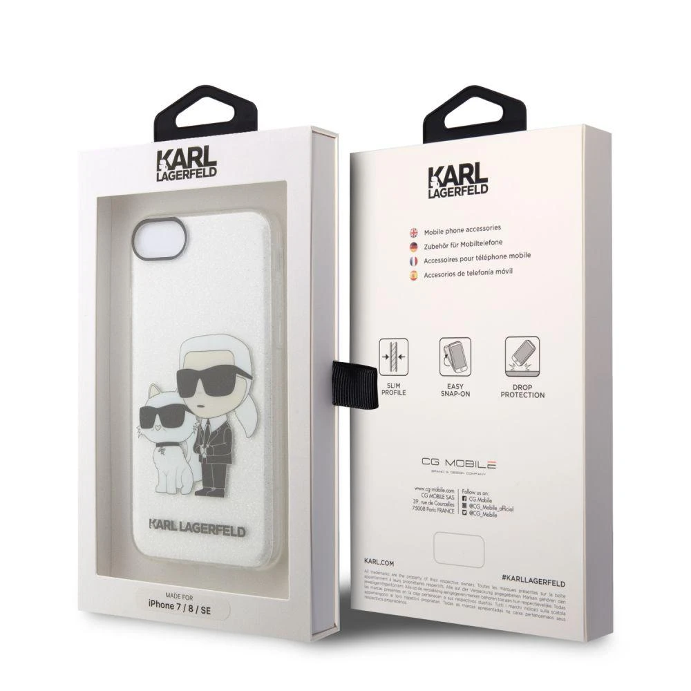 Karl Lagerfeld KLHCI8HNKCTGT Apple iPhone 7/8/SE 2020 / SE 2022 skaidrus kietas dėklas Gliter Karl&Choupette