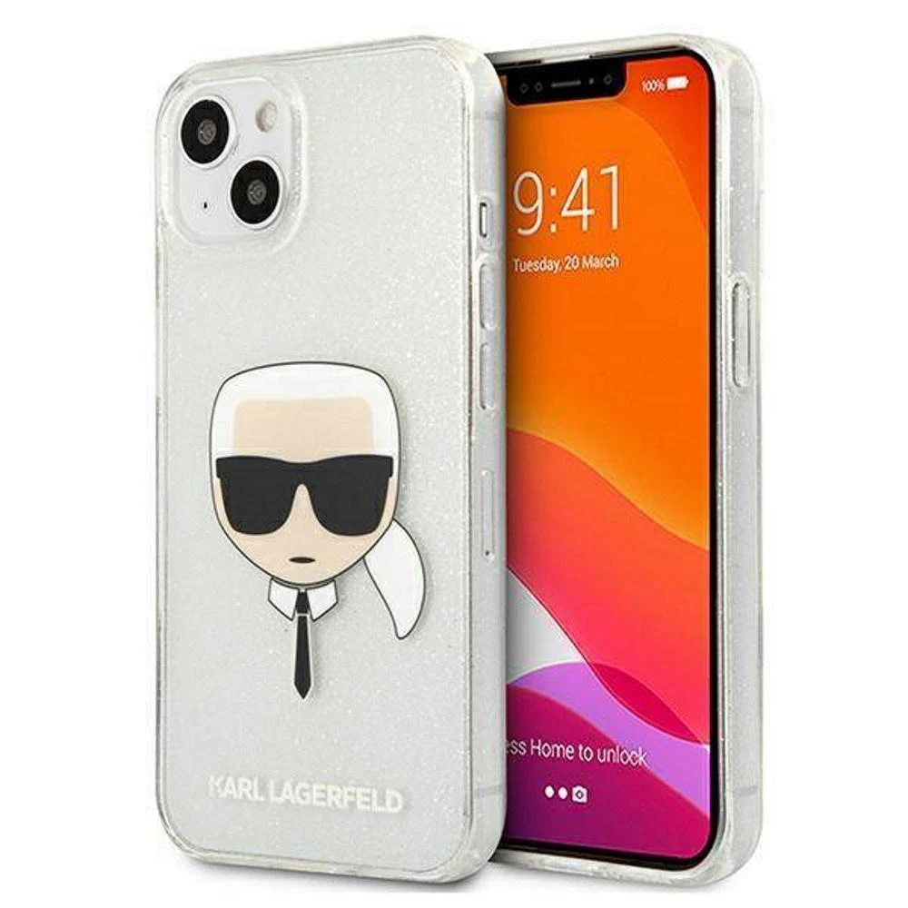 Dėklas Karl Lagerfeld HARDCASE KLHCP13SKHTUGLS IPHONE 13 MINI GLITTER KARL'S HEAD Sidabrinis