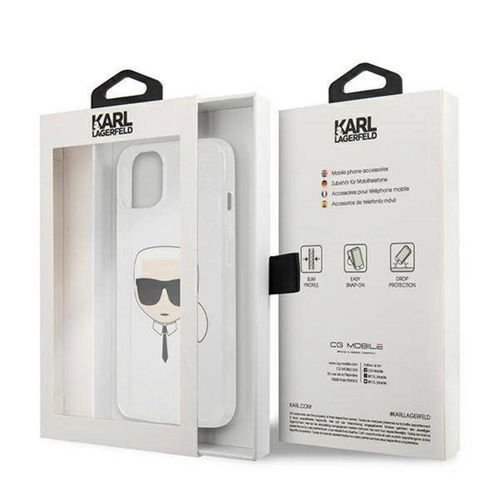 Dėklas Karl Lagerfeld HARDCASE KLHCP13SKHTUGLS IPHONE 13 MINI GLITTER KARL'S HEAD Sidabrinis