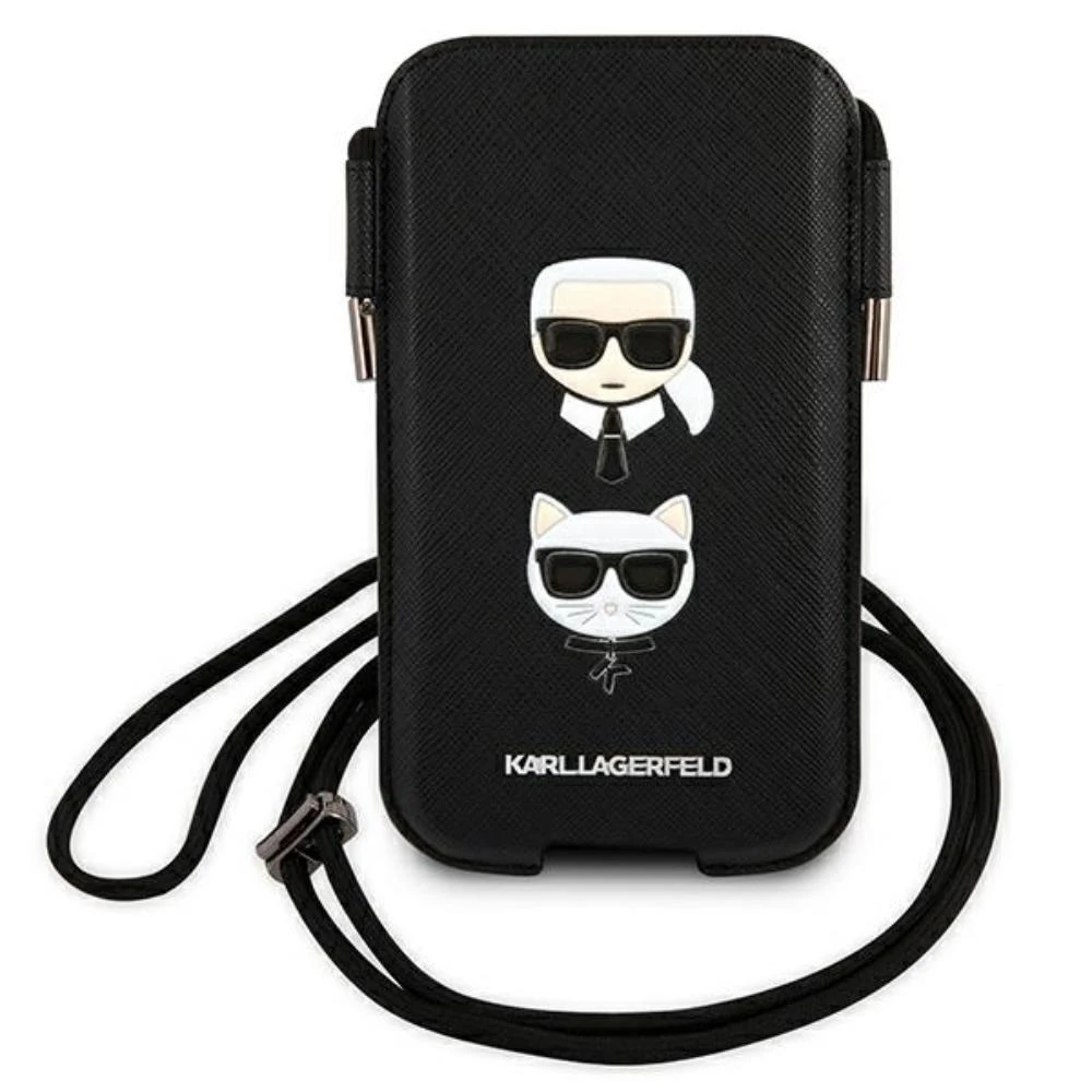 Karl Lagerfeld Torebka KLHCP12MOPHKCK 6,1″ juodos spalvos kietas dėklas Saffiano Ikonik Karl&Choupette Head