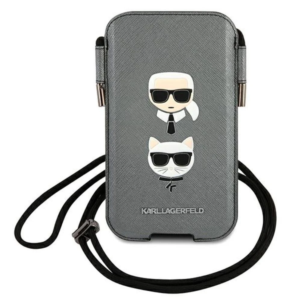 Karl Lagerfeld Torebka KLHCP12LOPHKCG6,7″ pilkos spalvos kietas dėklas Saffiano Ikonik Karl&Choupette Head
