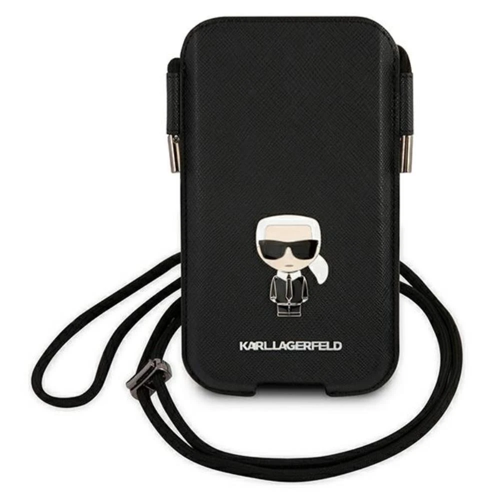 Karl Lagerfeld Torebka KLHCP12LOPHKMK 6,7″ juodos spalvos kietas dėklas Saffiano Ikonik Kar`s