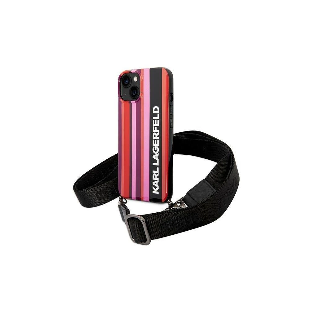 Dėklas Karl Lagerfeld Color Stripes Strap Case for iPhone 14 Plus / 15 Plus 6.7" - Rožinė