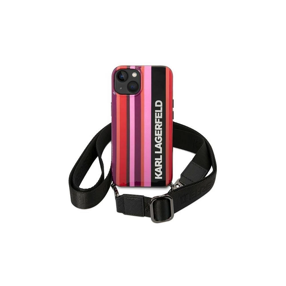 Dėklas Karl Lagerfeld Color Stripes Strap Case for iPhone 14 Plus / 15 Plus 6.7" - Rožinė