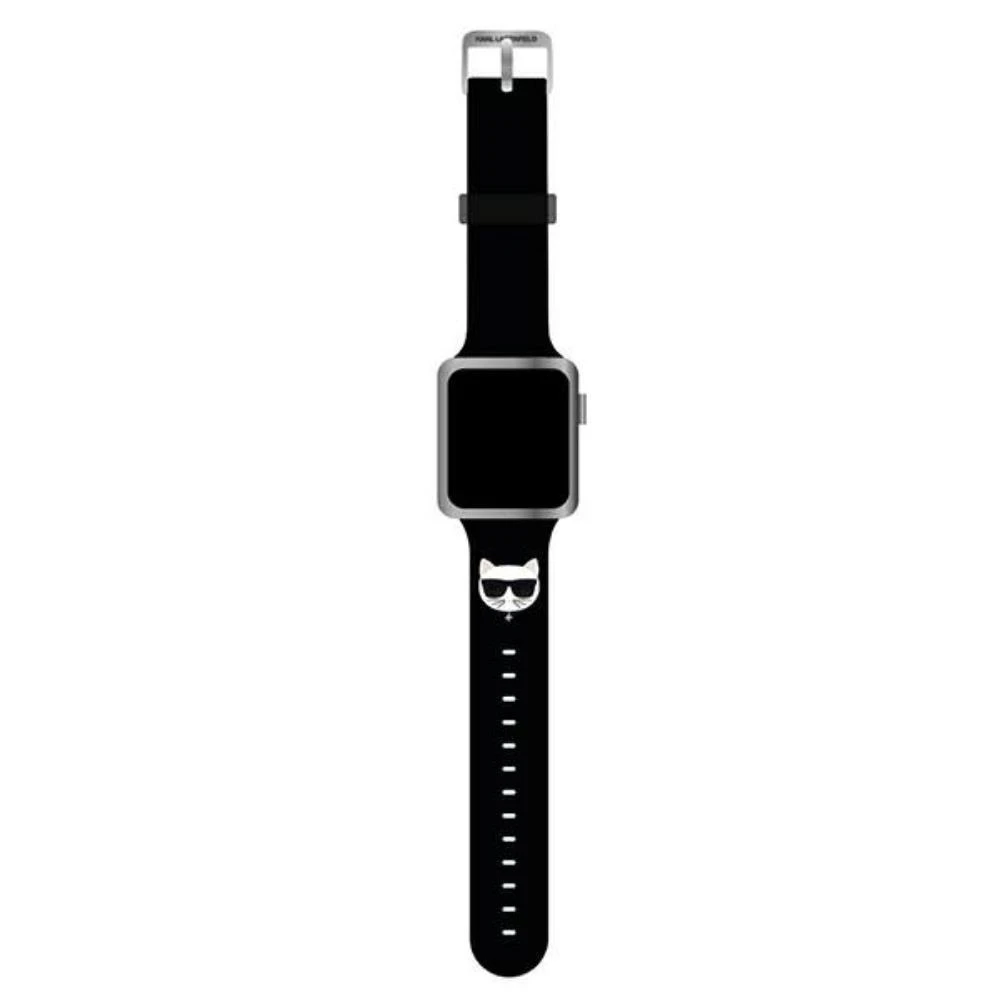 Išmaniojo laikrodžio Apple 4/5/6/7/SE Karl Lagerfel silikoninis dirželis, Juodos spalvos, 42/44/45mm