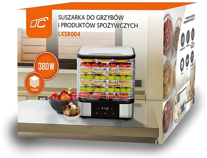 Lamex LTC 7-Tray Metal Food Dehydrator for Mushrooms and Fruit, with Ekranas, 380W