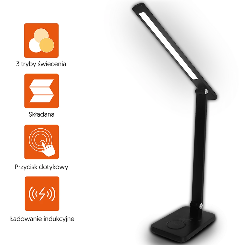 LED stalinė lempa 10W, 300045006000K, indukcinis įkrovimas, jutiklinis valdymas, reguliatorius, juoda, LTC
