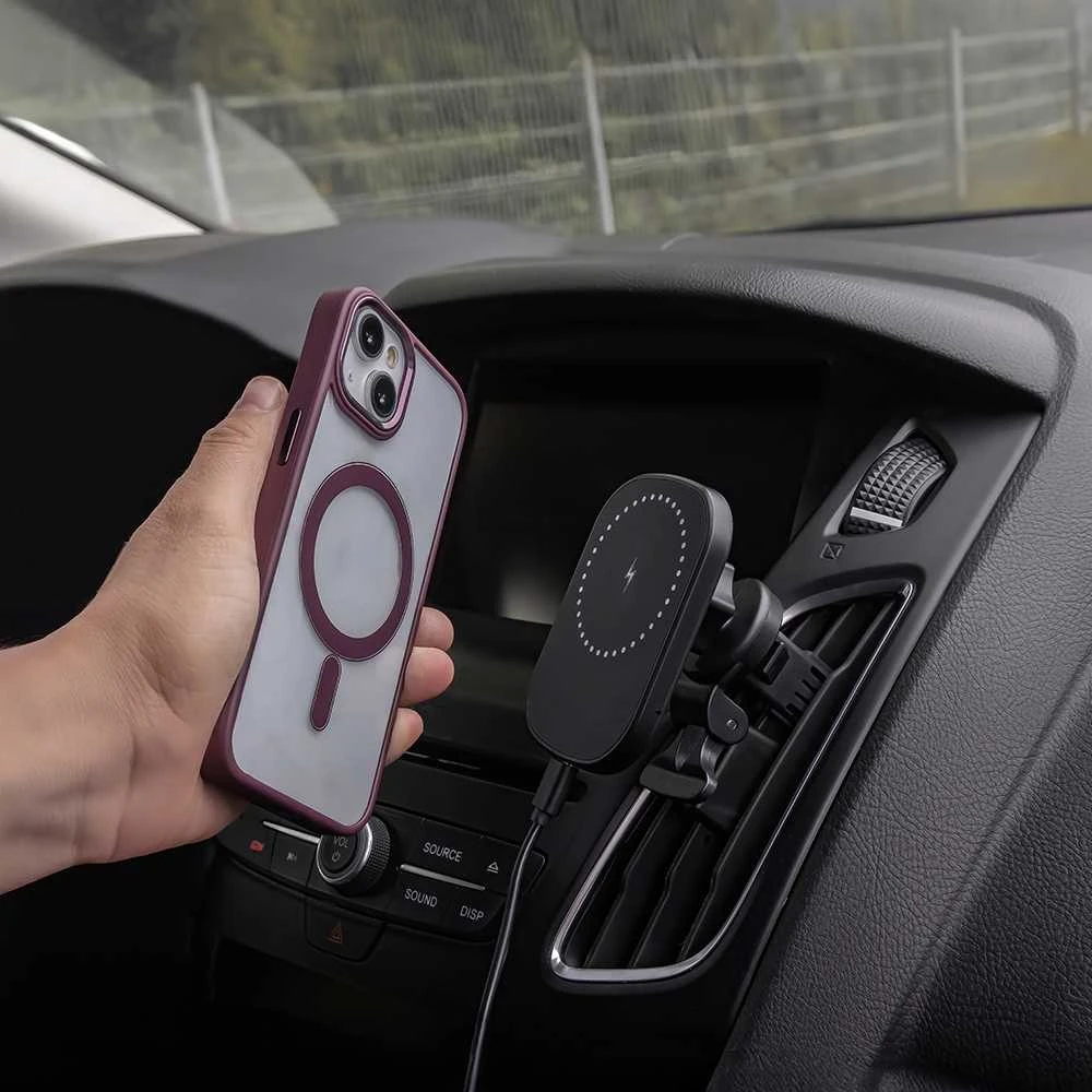 Maxlife automobilinis laikiklis ventiliacijos grotelėms MXCH-16 magnetinis su belaidžiu įkrovimu juodas 15W