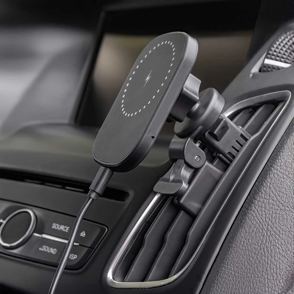 Maxlife automobilinis laikiklis ventiliacijos grotelėms MXCH-16 magnetinis su belaidžiu įkrovimu juodas 15W