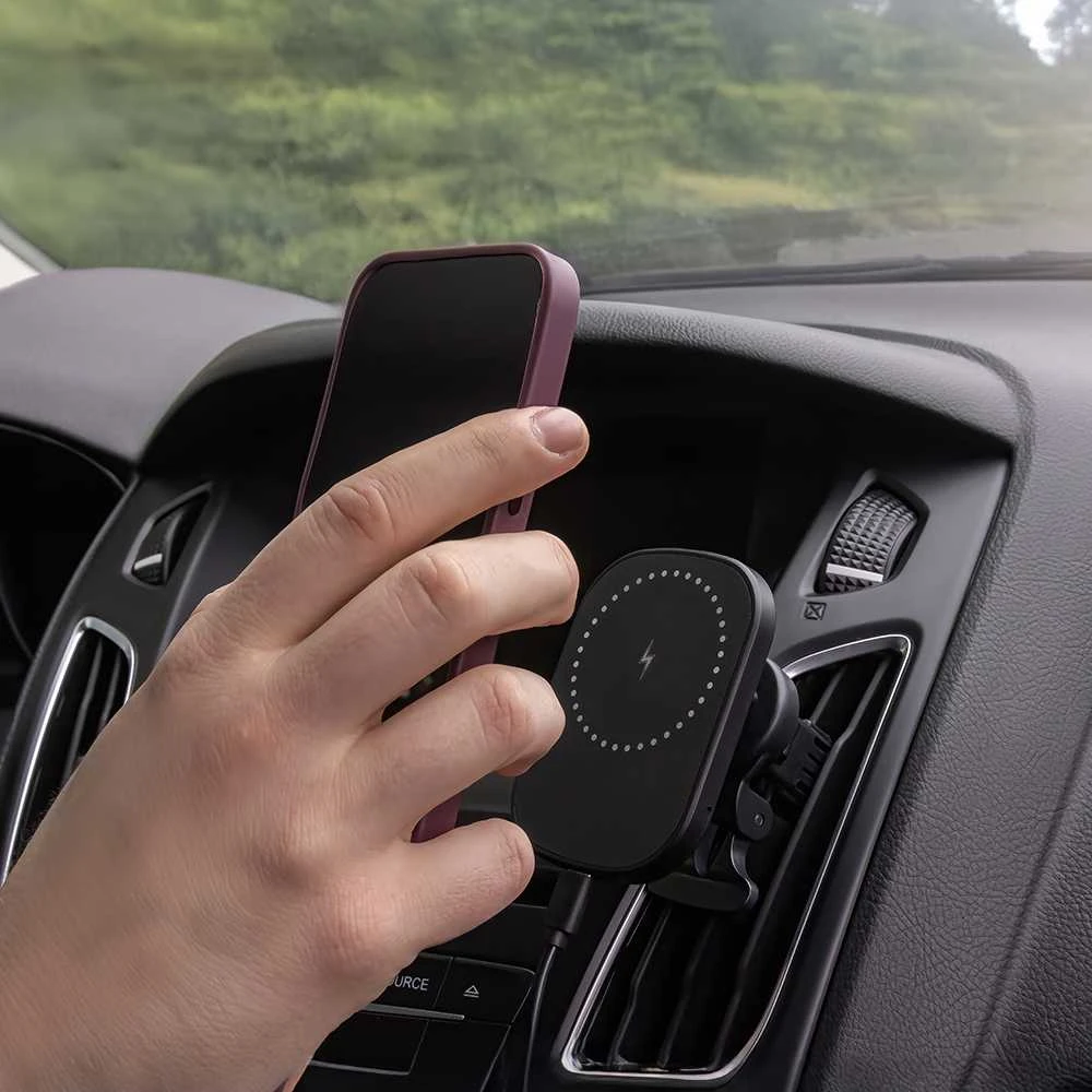 Maxlife automobilinis laikiklis ventiliacijos grotelėms MXCH-16 magnetinis su belaidžiu įkrovimu juodas 15W