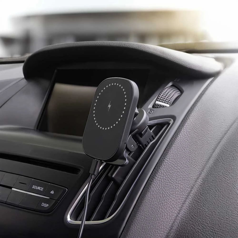Maxlife automobilinis laikiklis ventiliacijos grotelėms MXCH-16 magnetinis su belaidžiu įkrovimu juodas 15W