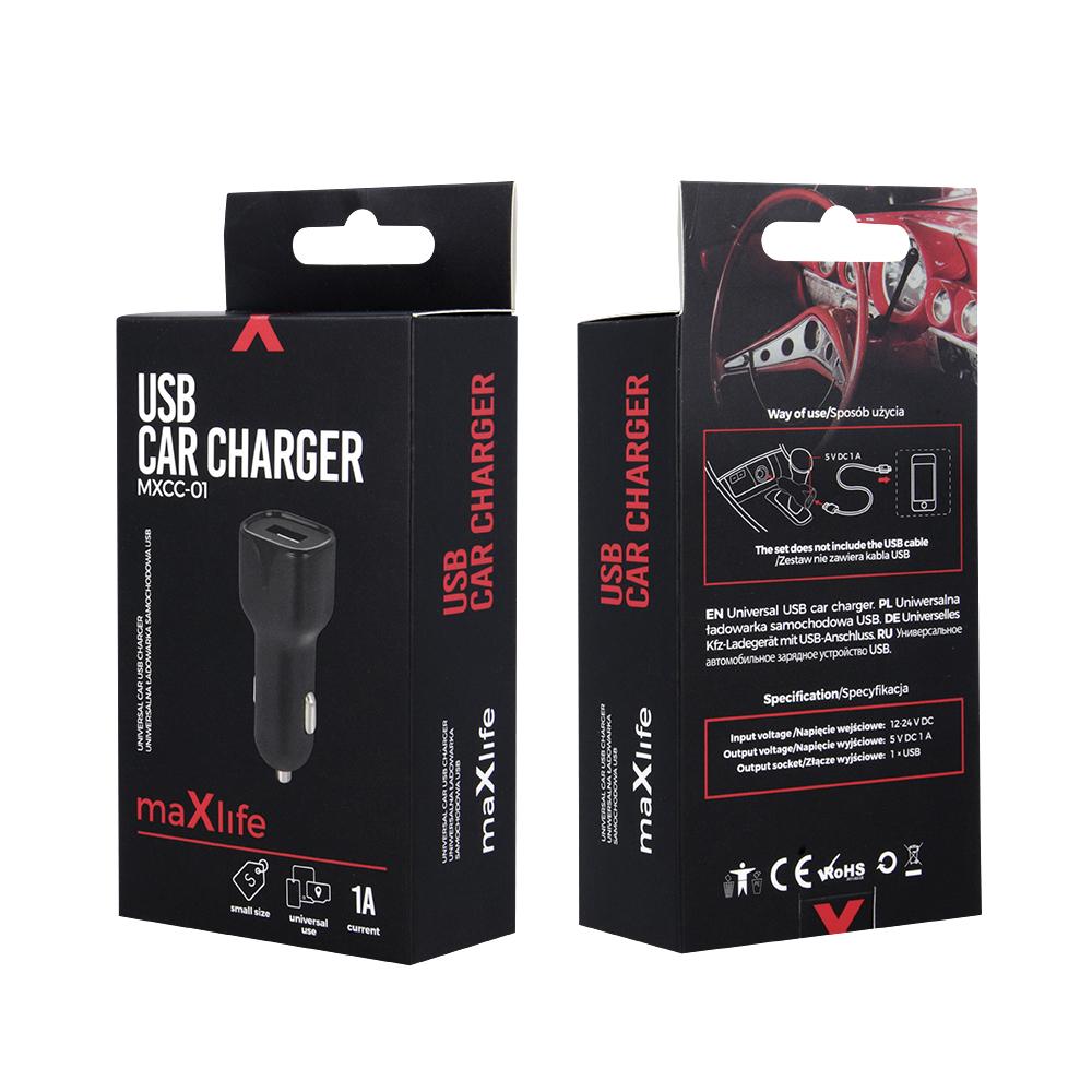 Telforceone Maxlife MXCC-01 automobilinis įkroviklis 1x USB 1A juodas