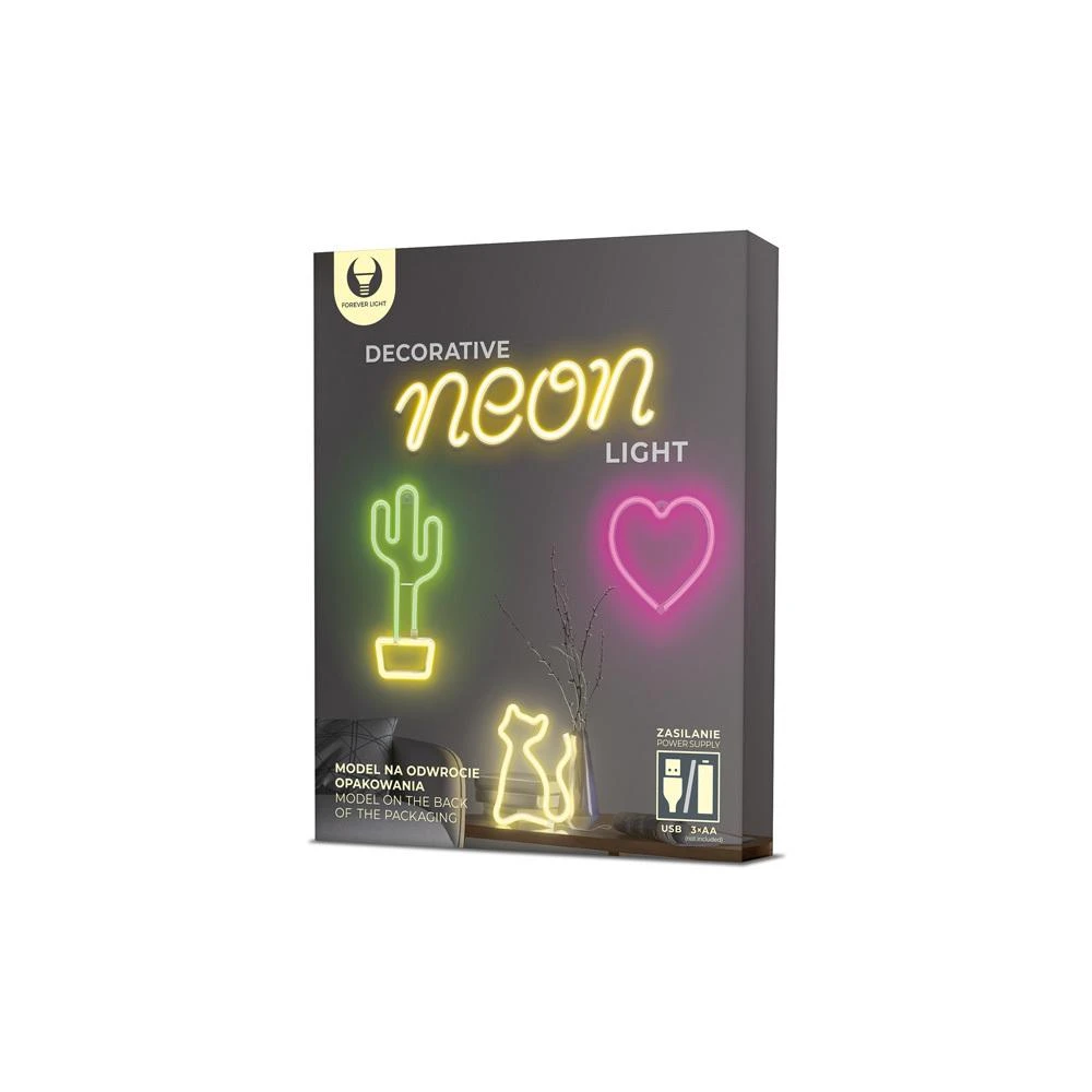 Sieninis šviestuvas TelForceone Neoninė LED lemputė CAT rožinė Bat + USB FLNE04 Forever Light