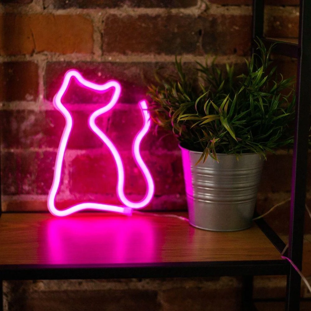 Sieninis šviestuvas TelForceone Neoninė LED lemputė CAT rožinė Bat + USB FLNE04 Forever Light
