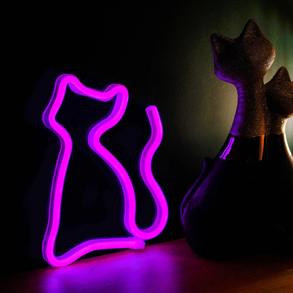 Sieninis šviestuvas TelForceone Neoninė LED lemputė CAT rožinė Bat + USB FLNE04 Forever Light