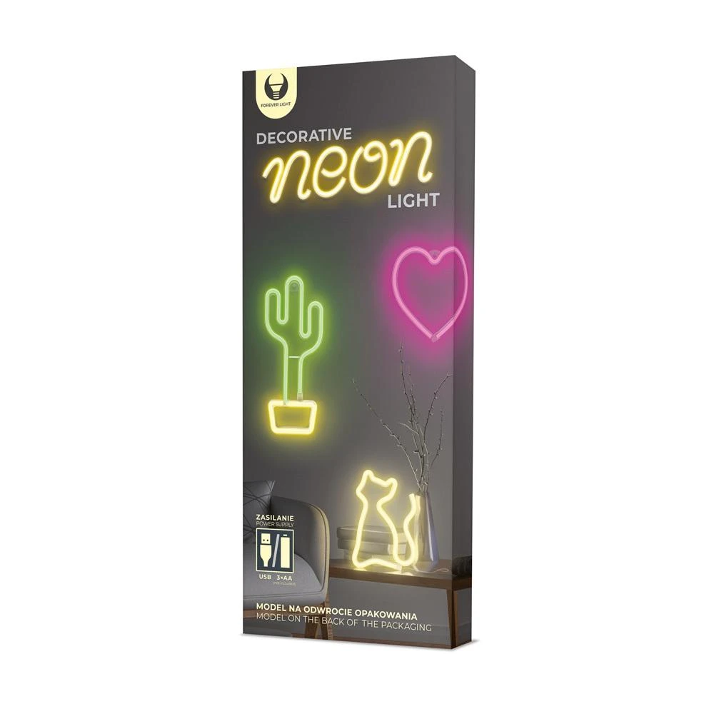 Sieninis šviestuvas Neoninis LED šviestuvas LOVE rožinis šikšnosparnis + USB FLNE05 Forever Light