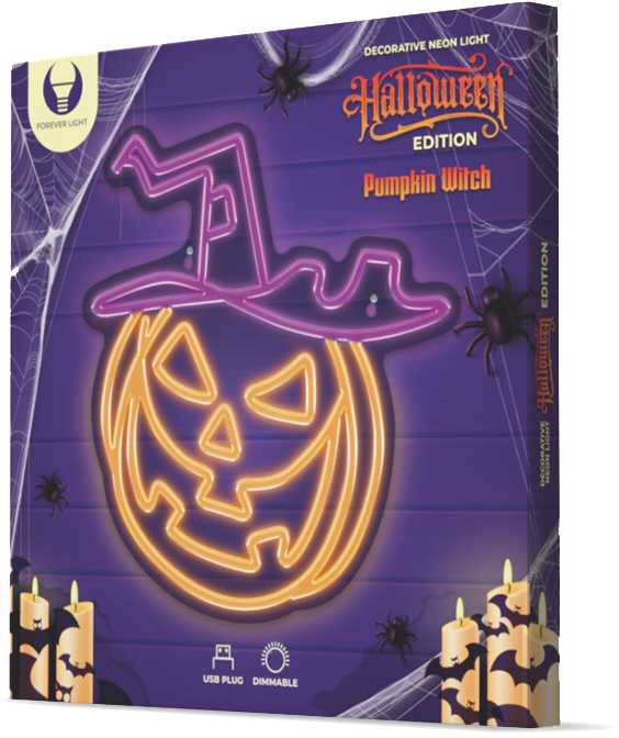 TelForceone Neoninė PLEXI LED PUMPKIN WITCH violetinės spalvos inė oranžinė FPNE17"Forever" šviesiai