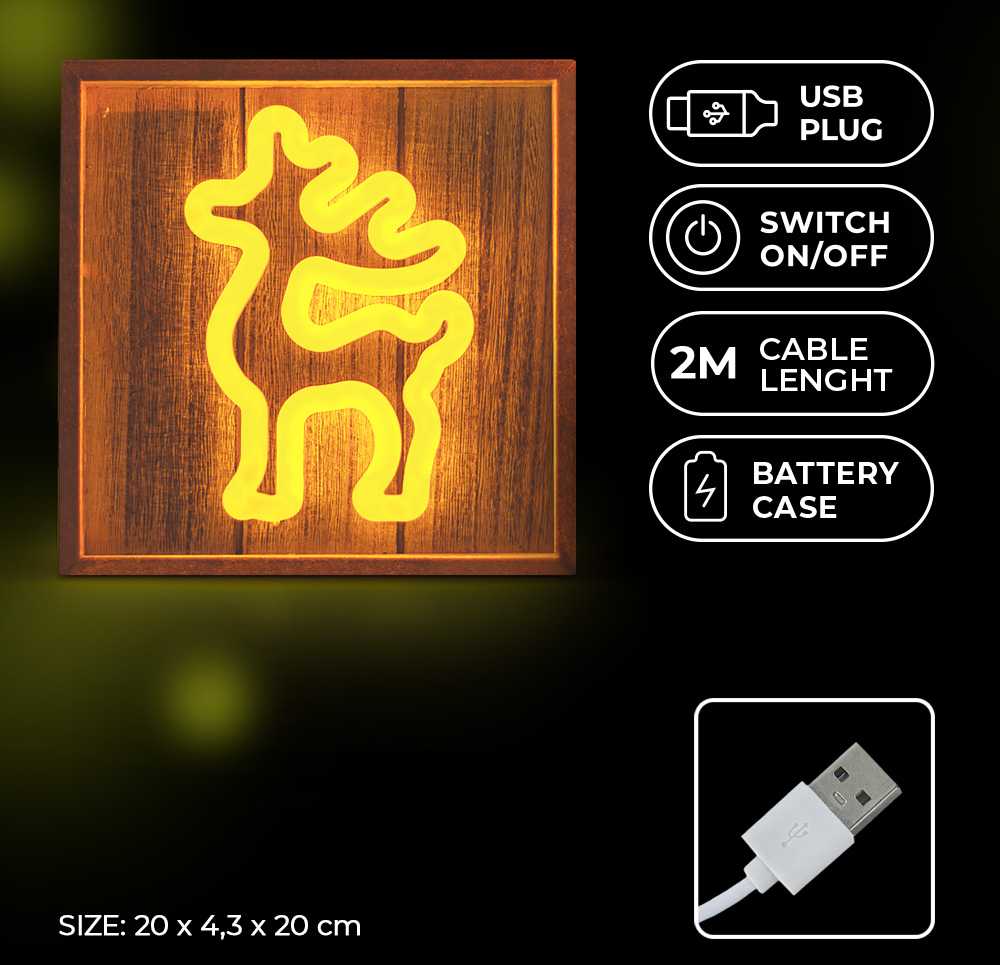 TelForceone Forever LED NEON kalėdinė dekoracija ELNIAS rėmelyje, šiltai balta, 5V USB / 3xAA