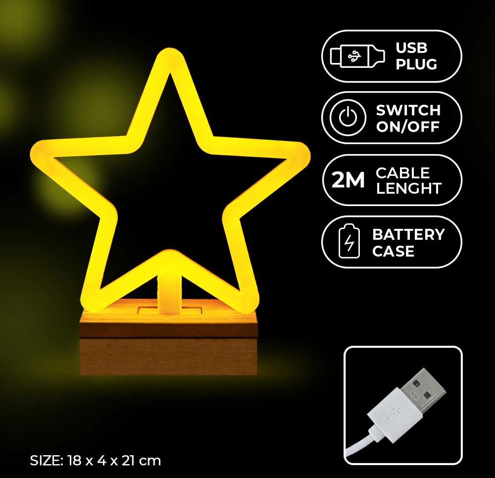 TelForceone Forever LED NEON kalėdinė dekoracija ŽVAIGŽDĖ, šiltai balta, 5V USB / 3xAA