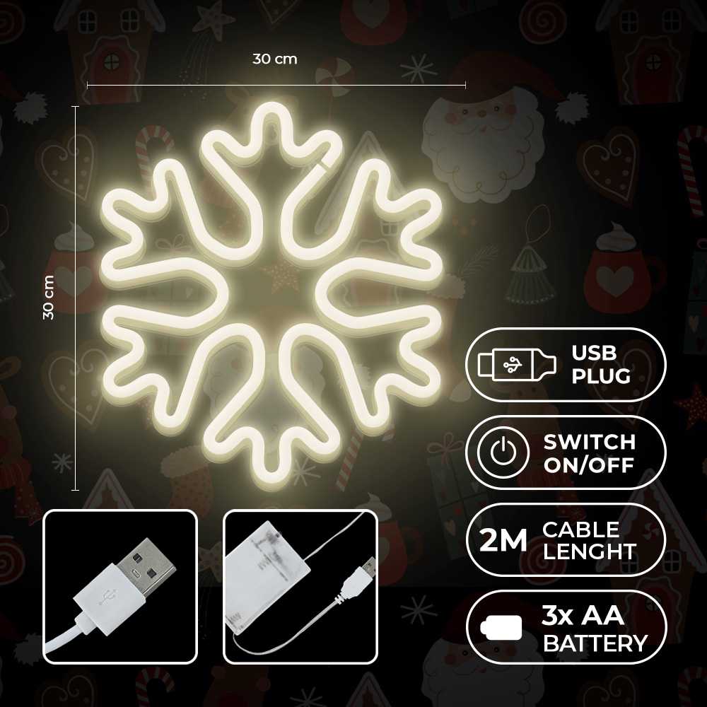 TelForceone Neon LED Kalėdų snaigė balta FLNE20 Forever Light