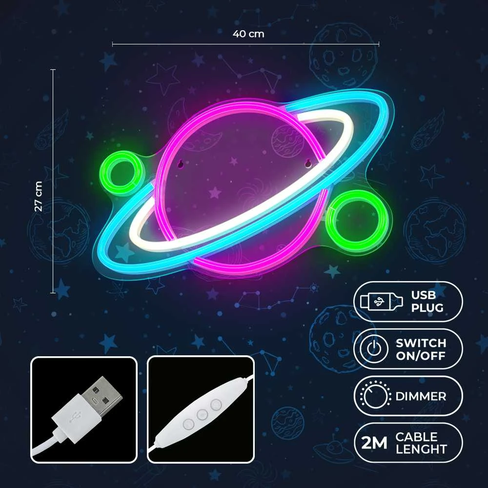 TelForceone Neoninis PLEXI LED PLANET daugiaspalvis FPNE05X"Forever" šviesiai