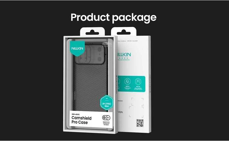 Nillkin CamShield PRO dėklas skirtas Apple iPhone 17 Pro Max skaidrus juodos spalvos
