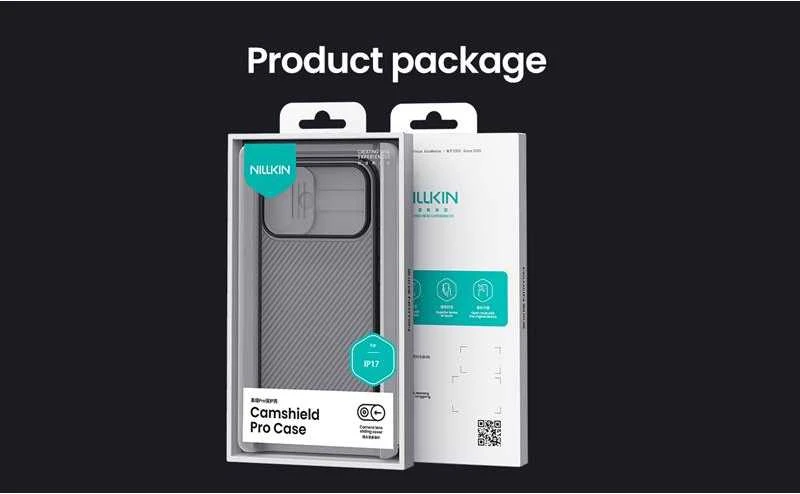 Nillkin CamShield PRO dėklas skirtas Apple iPhone 17 skaidrus juodos spalvos