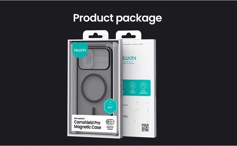 Nillkin CamShield PRO Magnetic Hard dėklas skirtas Apple iPhone 17 skaidrus juodos spalvos