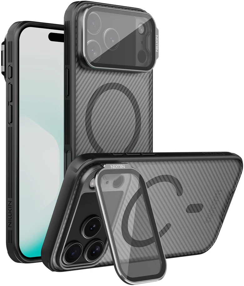 Nillkin CamShield Prop Magnetic dėklas skirtas iPhone 17 Pro Max skaidrus juodos spalvos
