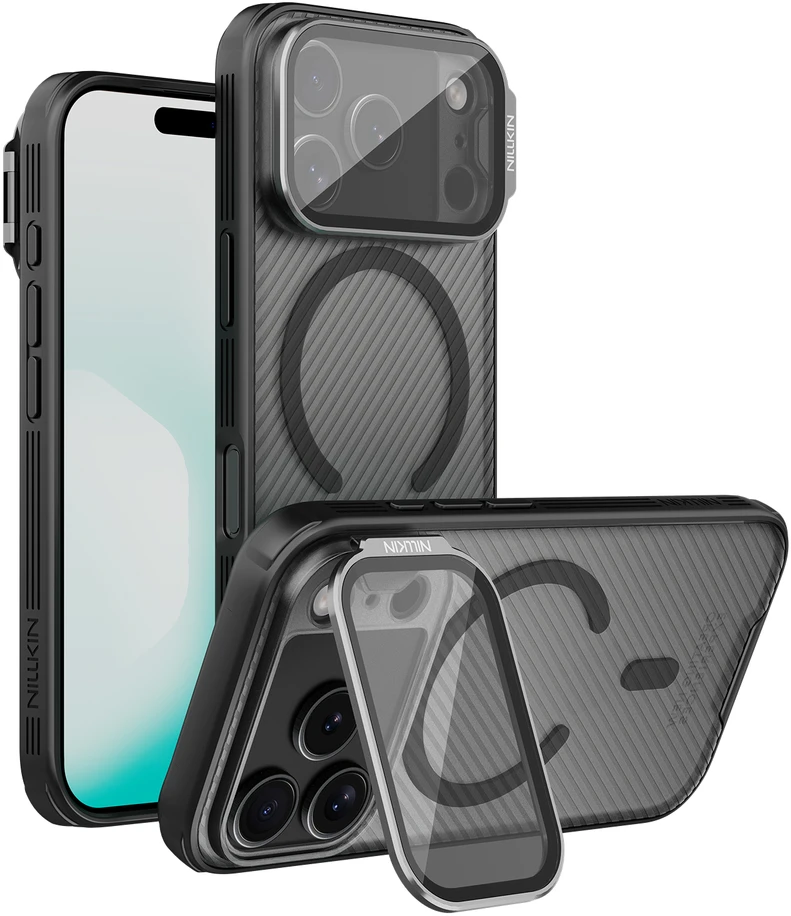 Nillkin CamShield Prop Magnetic dėklas skirtas iPhone 17 Pro skaidrus juodos spalvos