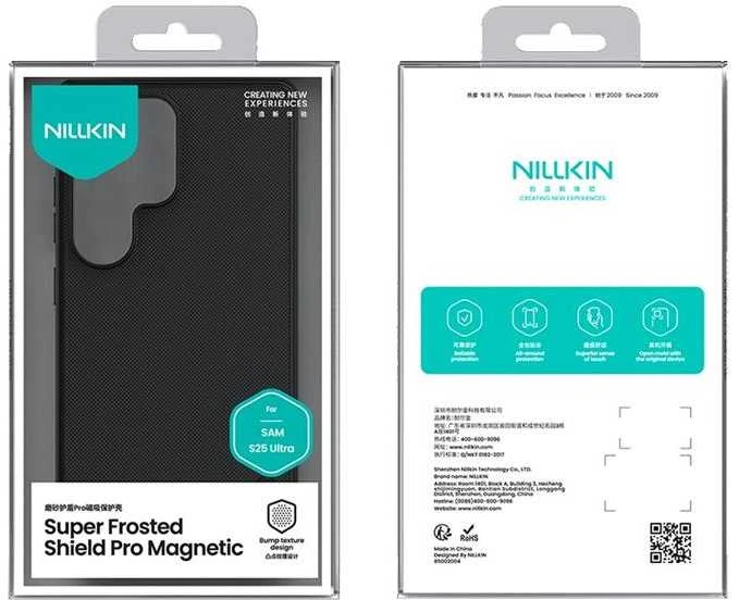 Nillkin Super Frosted Shield Pro Magnetic Case Samsung S25 Ultra su MagSafe – dėklas telefonui juodos spalvos