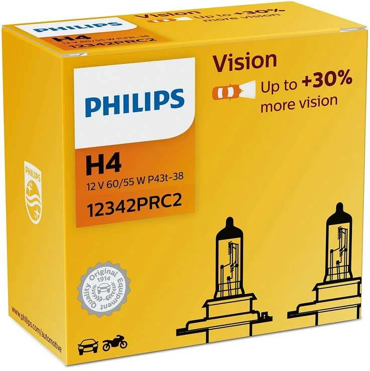 Philips lemputė H4 12V 55W P43t Vision +30%, DUO, 12342PRC2