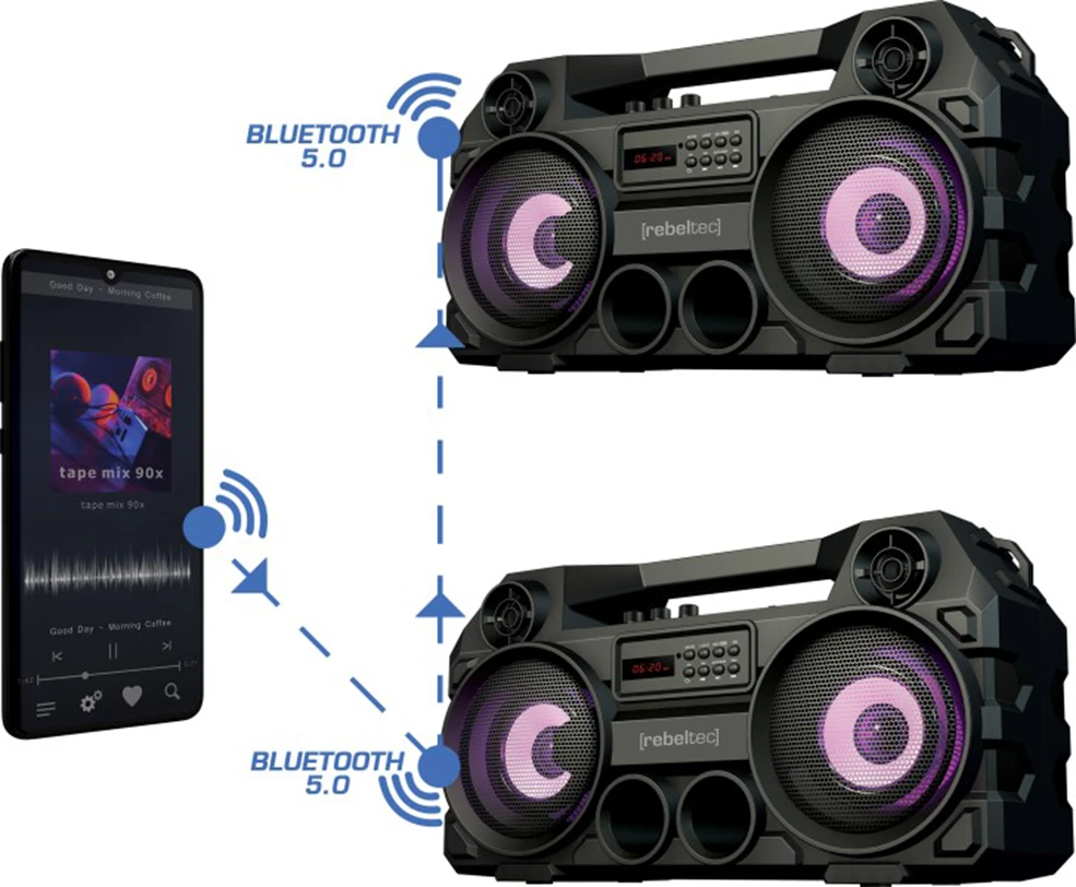 Rebeltec mėlynos spalvos bluetooth garsiakalbis SoundBOX 465