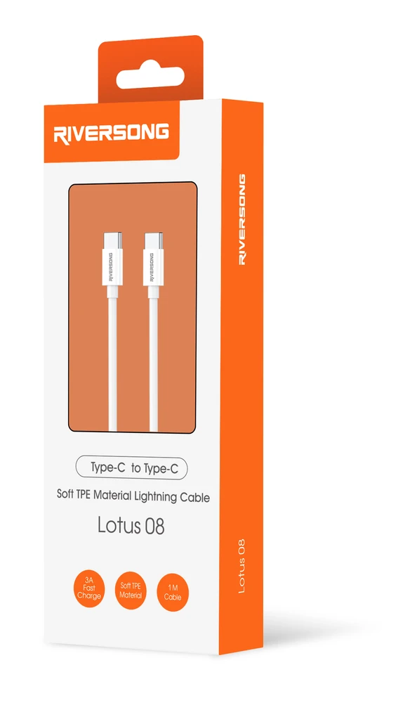 Riversong kabelis Lotus 08 USB-C - USB-C 1,0m 3A light pilkas CT76