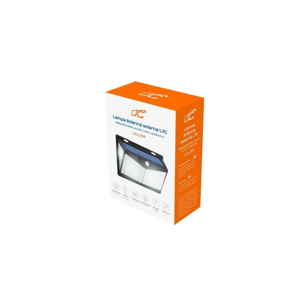 Sieninis šviestuvas LTC Telforceone Sieninė saulės lempa 208 LED SMD 600lm PIR IP65 1800mAh