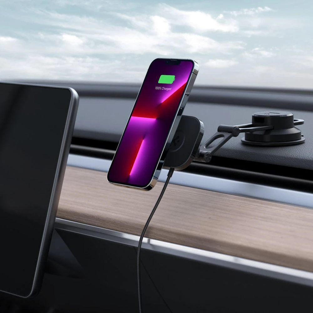 Spigen automobilio laikiklis Onetap Pro 3 ITS35W-3 DASH su QI 10W, skirtas iPhone su Magsafe juoda