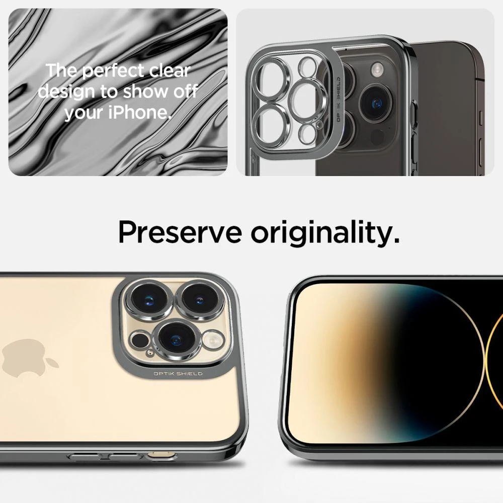 Dėklas Spigen Optik Crystal, chrominė pilka - iPhone 14 Pro Max