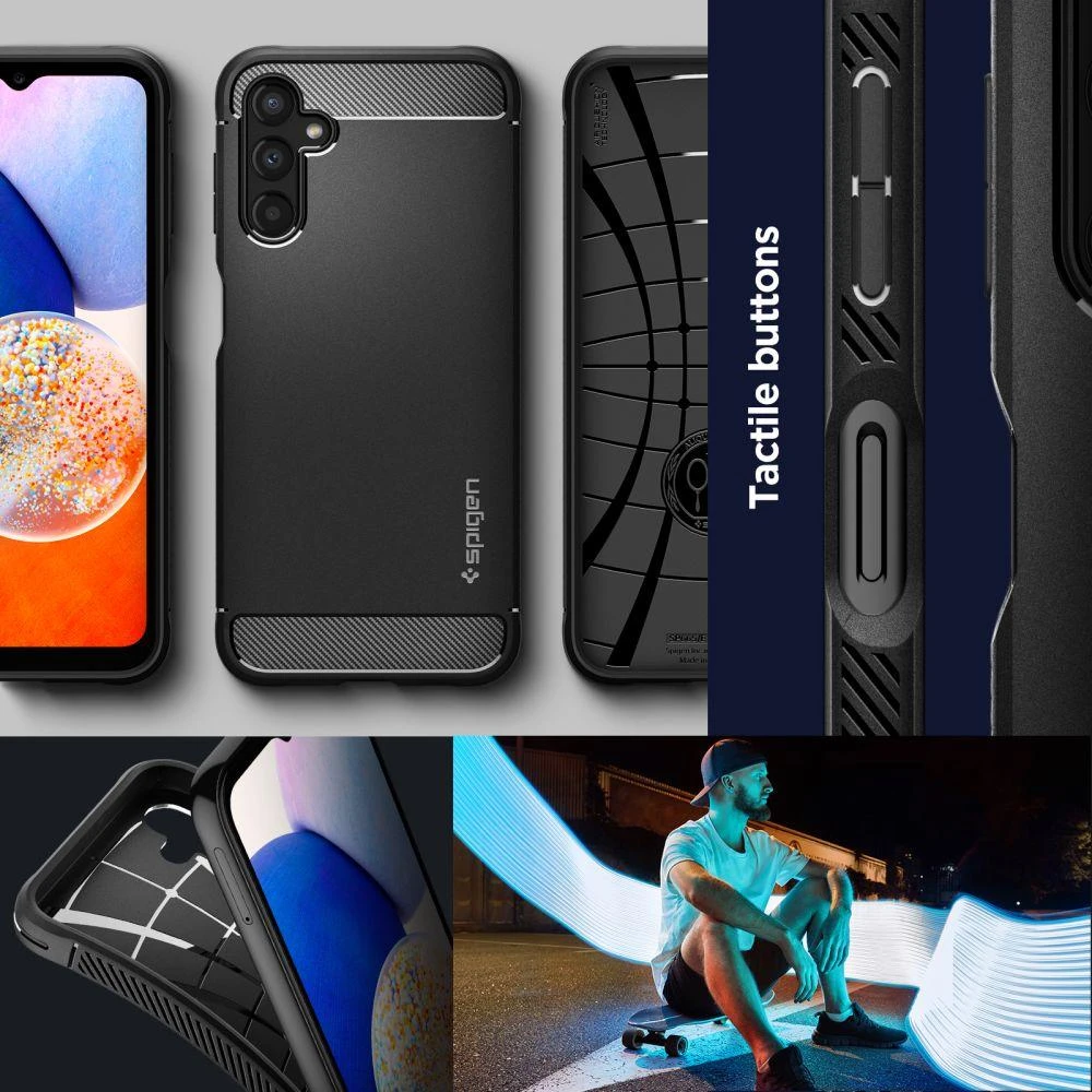 Spigen dėklas Rugged Armor, skirtas Samsung Galaxy A14 4G / LTE matinės juodos spalvos