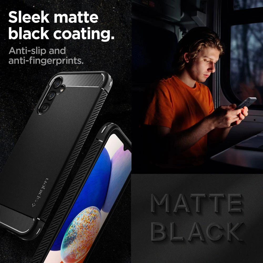 Spigen dėklas Rugged Armor, skirtas Samsung Galaxy A14 4G / LTE matinės juodos spalvos