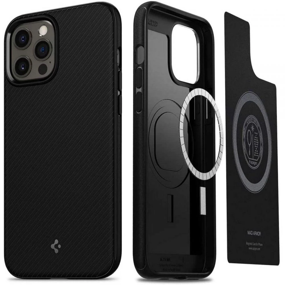 Spigen Mag Armor dėklas, skirtas iPhone 12 / 12 Pro matinės juodos spalvos