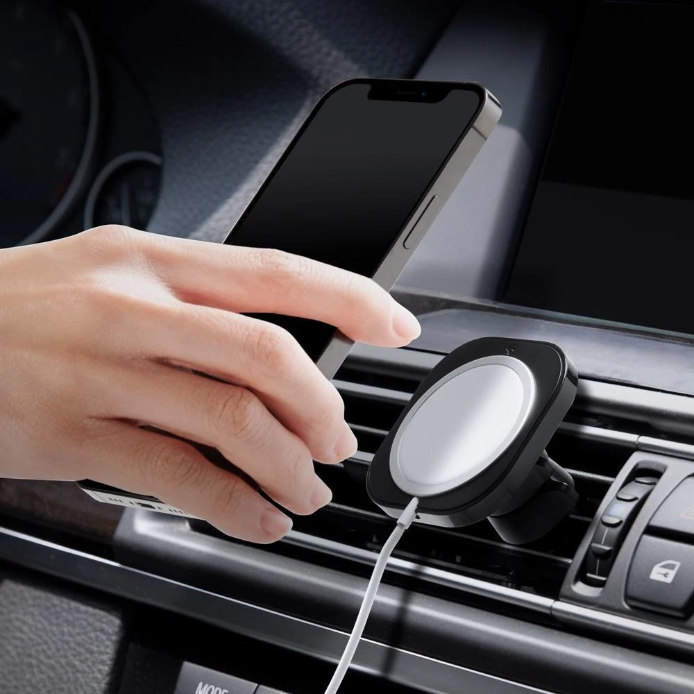 „Spigen MagFit“ automobilio laikiklis, skirtas „MagSafe“ įkrovikliui