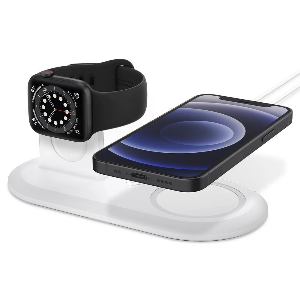 Laikiklis-stovas SPIGEN MAG FIT DUO MagSafe/Watch baltas