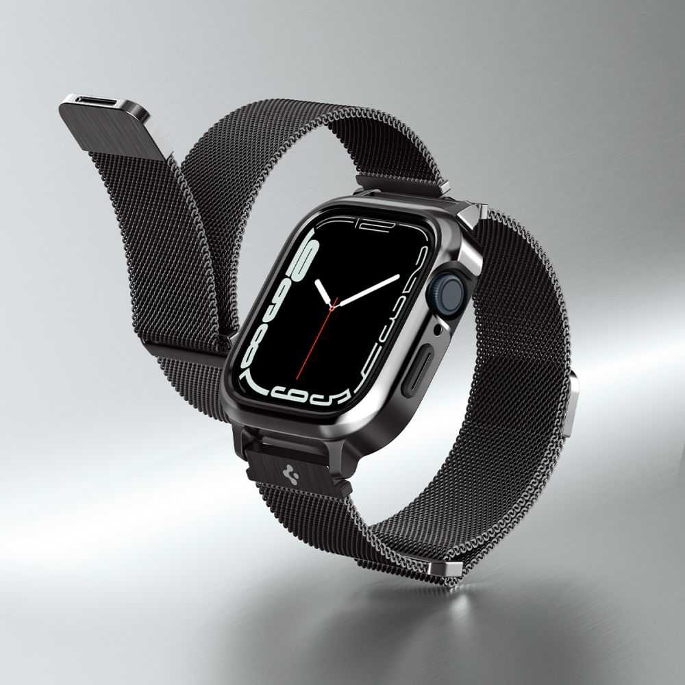 Dėklas Spigen Metal Fit Pro, grafitinė - Apple Watch 9/8/7 45mm