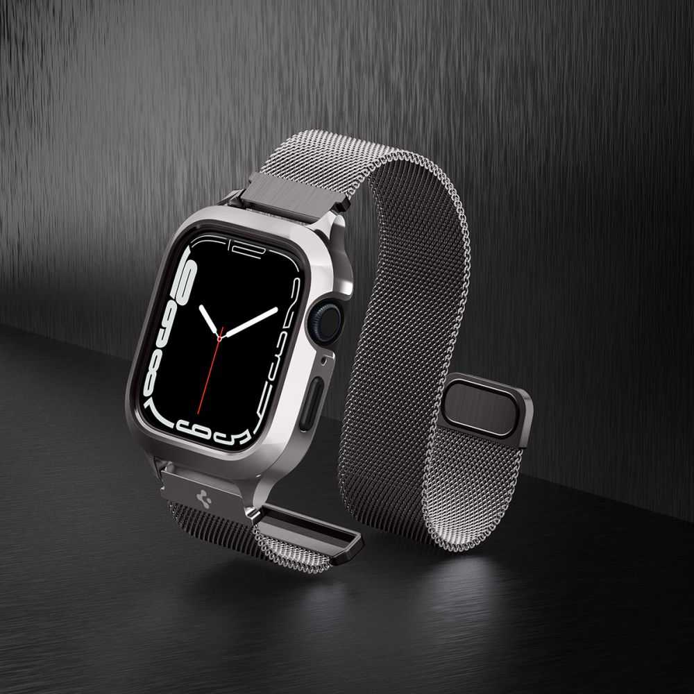 Dėklas „Spigen Metal Fit Pro“, grafito spalvos – „Apple Watch 9/8/7“ (45 mm)